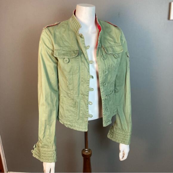 Abercrombie & Fitch jacket medium military Y2K green Asian brocade Bella Swan - Picture 8 of 15